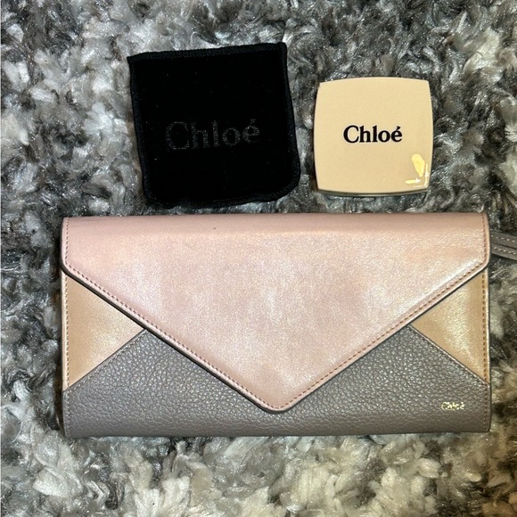 Chloé Two-fer Envelope Tri color Long Wallet with Chloe Mirror - Picture 1 of 10